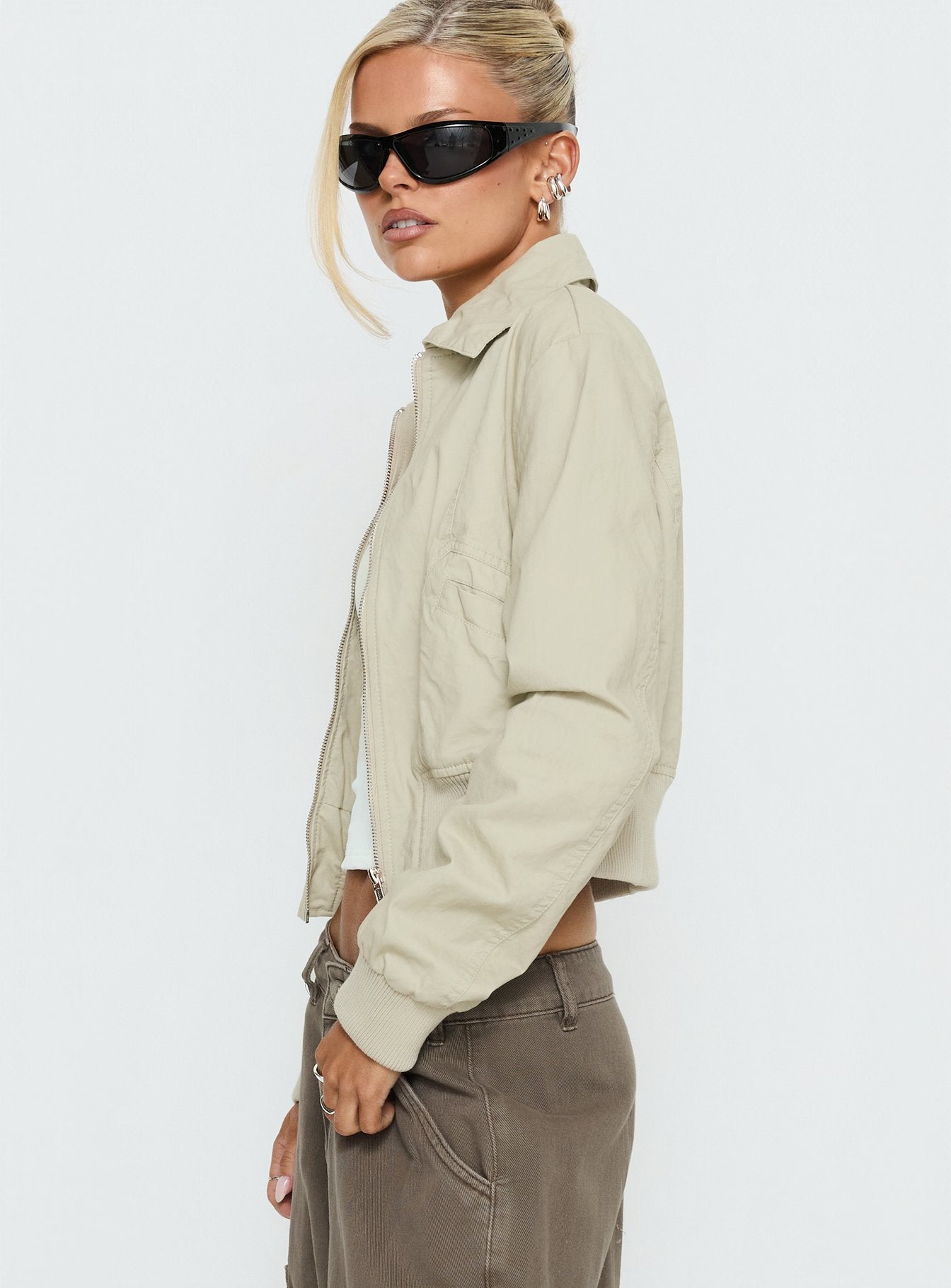 Arwyn Fitted Bomber Jacket Taupe
