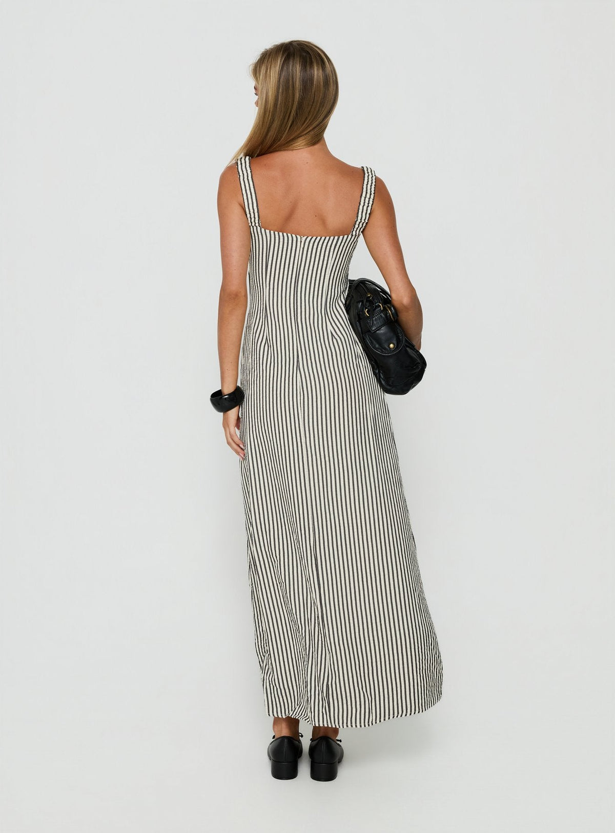 Vespar Tie Detail Maxi Dress Black / Cream Stripe