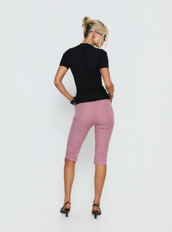 back view of model wearing Princess Polly Rossie Capri Pants Red Gingham Mid Rise Pants 