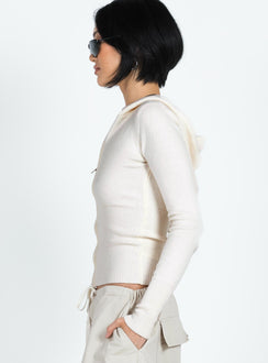 side view of model wearing Princess Polly Elingford Zip Up Hooded Sweater Cream 