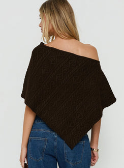 Esanna Off Shoulder Knit Poncho Brown
