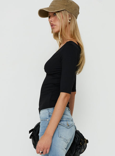 Daily Define Off Shoulder V Neck Top Black