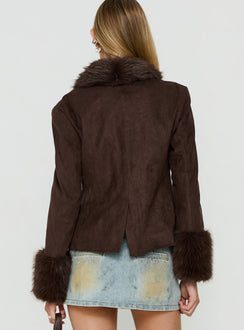 Memoree Faux Fur Trim Jacket Chocolate