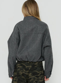 Chayden Cropped Faux Wool Bomber Jacket Grey