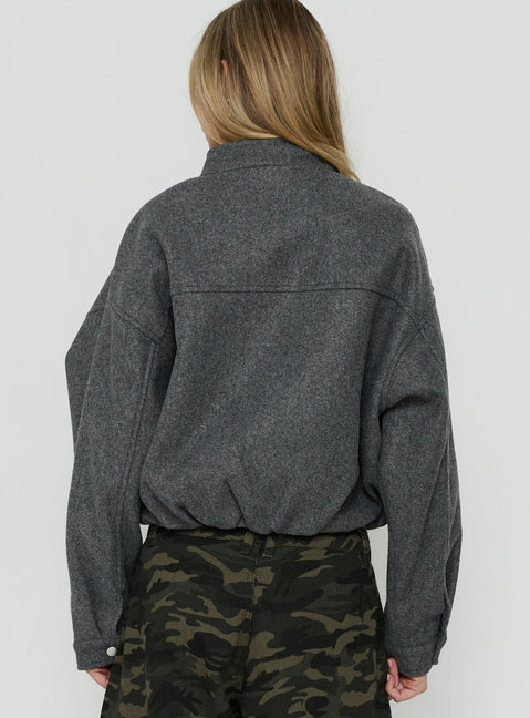 Chayden Cropped Faux Wool Bomber Jacket Grey