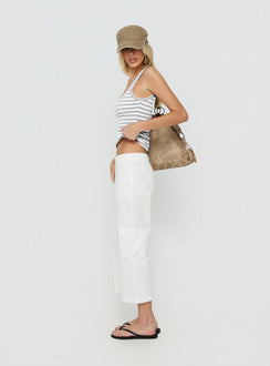 Showcasing the Indee Cropped Cargo Pants White womens-regular-pants with high-rise side view of model wearing Princess Polly