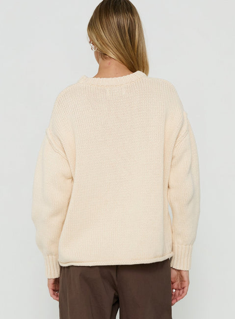 Wilda Crew Neck Knit Sweater Cream
