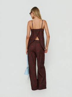 Bellara Tie Waist Pants Chocolate / Red Polka Dot