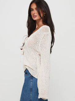side view of model wearing Princess Polly Swain Knit Cardigan Cream Cropped 
