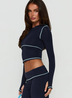 Kimberlyn Long Sleeve Jersey Zip Through Top Navy