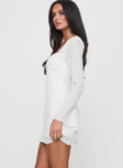 Long sleeve mini dress Square neckline, flared sleeves, cut out open back, invisible zip fastening Non-stretch material, fully lined  Princess Polly Lower Impact 