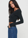 Long sleeve top Cropped style, slim fit, asymmetric neckline Good stretch, unlined  Princess Polly Lower Impact 