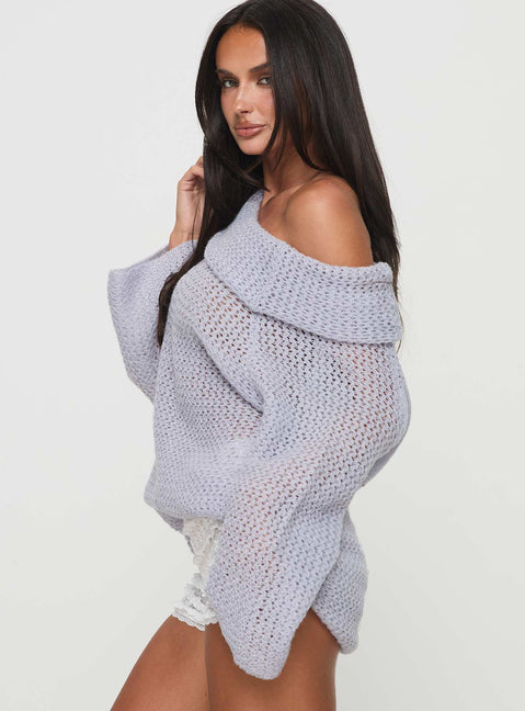 Knit sweater Off-the-shoulder style, fold at bust, oversized fit Slight stretch, unlined 