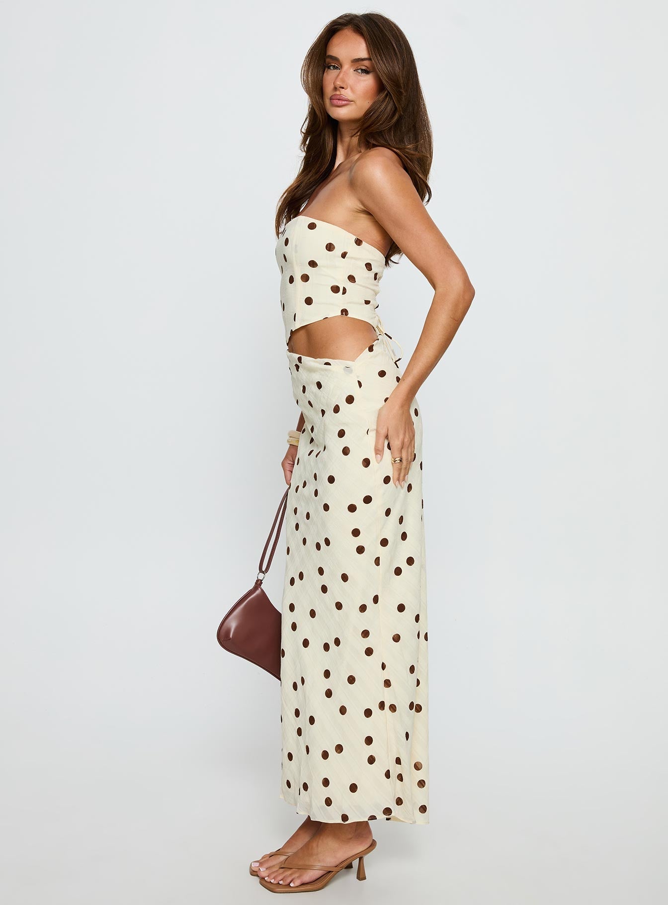 Jasira Strapless Drape Maxi Dress Cream Polka Dot