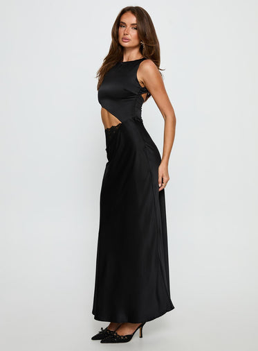 Lareina Cut Out Lace Maxi Dress Black