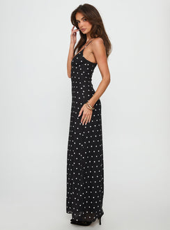 Glass Half Full Mesh Maxi Dress Black Polka