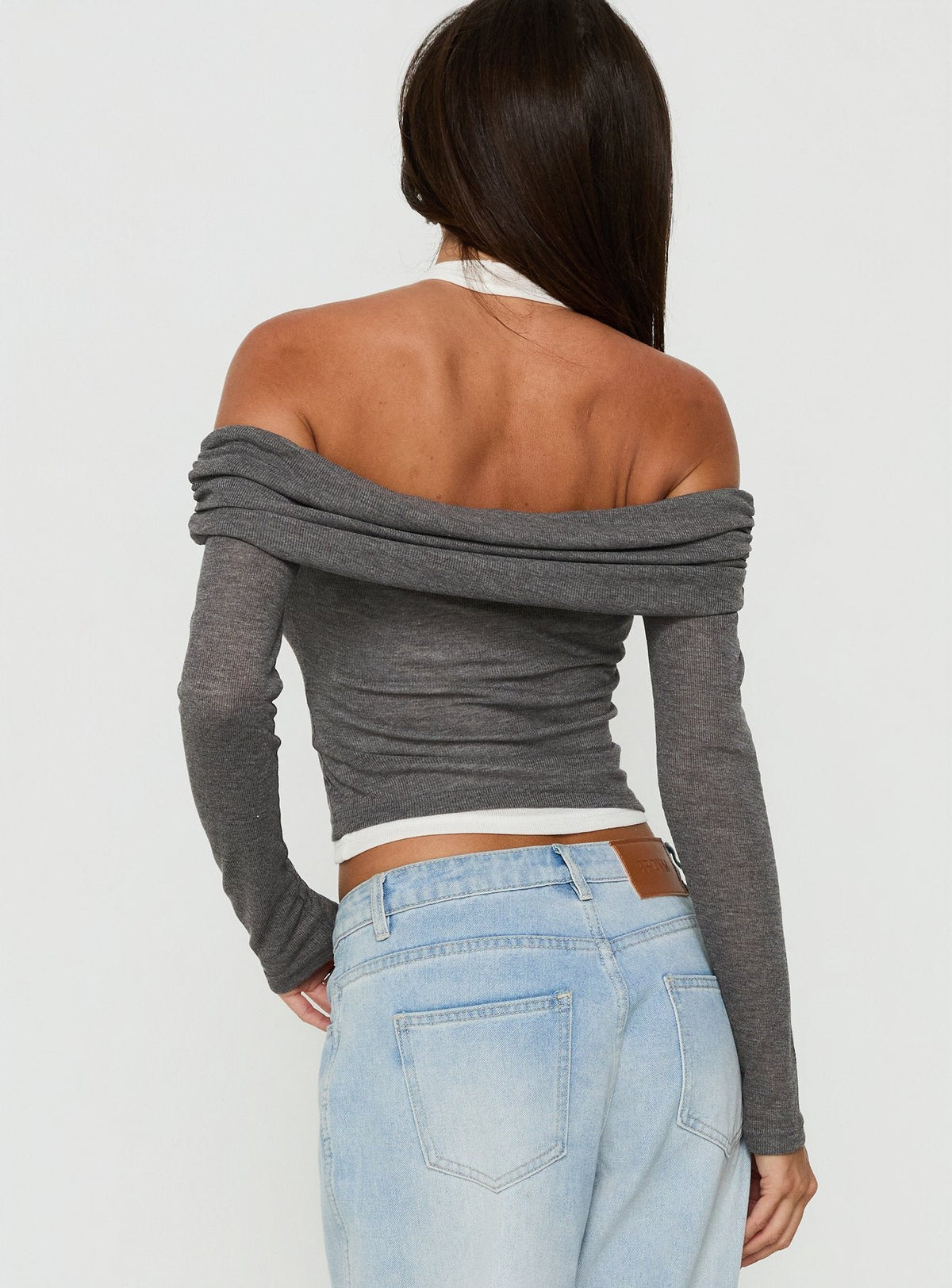 Ophellia Off Shoulder Layered Top Grey / White