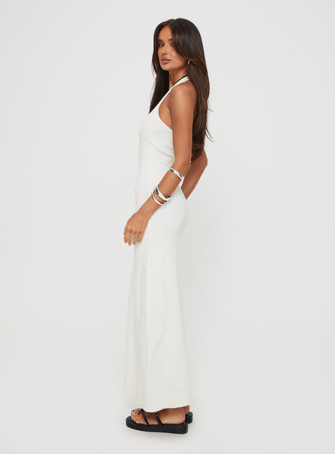 Knit maxi dress Halter neck, scooped neckline Good stretch, unlined 