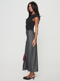   side view of model wearing Princess Polly Cubeb Maxi Skirt Grey 