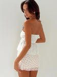 Floral mini skirt, mid rise Lace trim, invisible zip fastening at side Slight stretch, fully lined