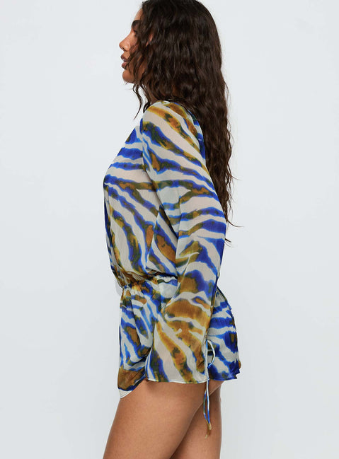 Get Closer Backless Romper Blue Zebra