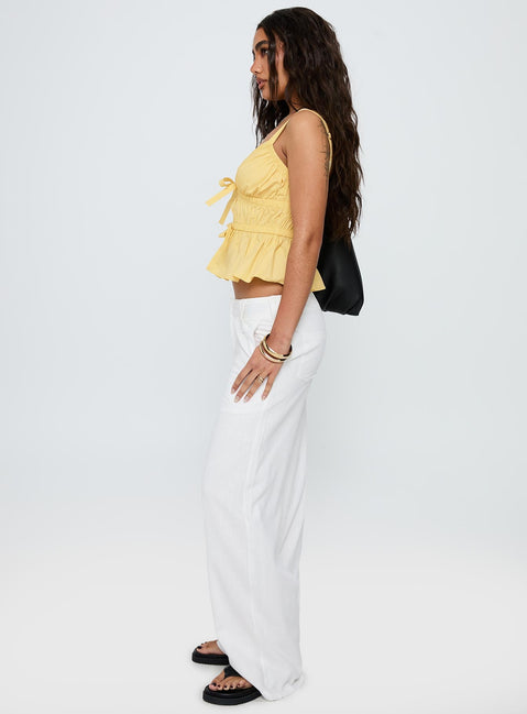 side view of model wearing Princess Polly Pedra Wide Leg Pant White Low Rise Pants 