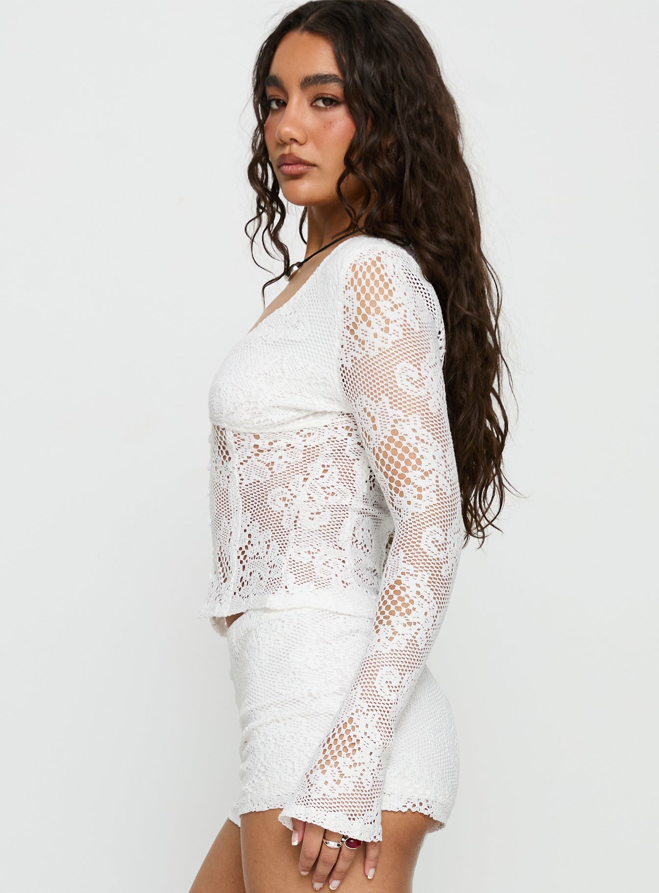 Karmoni Lace Long Sleeve Top White