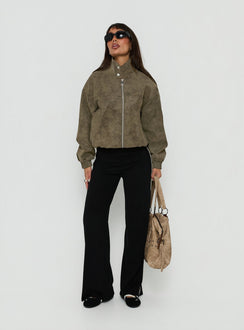 Ellissa Faux Suede Bomber Jacket Khaki