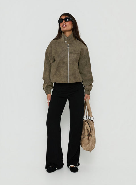 Ellissa Faux Suede Bomber Jacket Khaki
