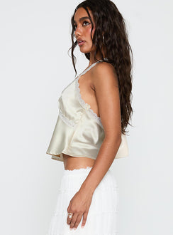 Unlocked Lace Trim Top Beige