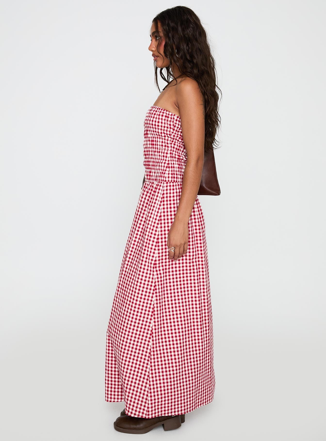 Human Nature Strapless Maxi Dress Red Check