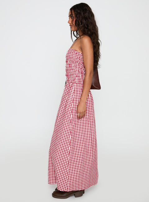 Human Nature Strapless Maxi Dress Red Check