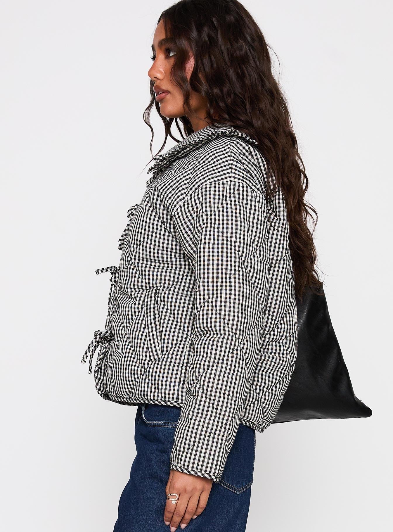 Best Asset Quilted Jacket Black / White Check