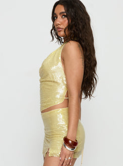 Katryna Plunge Neck Sequin Top Yellow