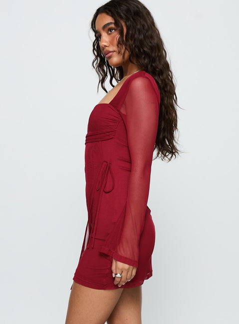 Martinez Long Sleeve Mini Dress Currant