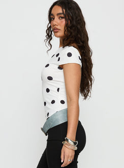 Truthfully Low Back Top White Polka