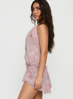 Zatana Halter Ruched Mini Dress Purple Multi