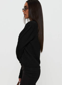 side view of model wearing Princess Polly Denmark Cardigan Black Cropped Jumpers Jumpers 