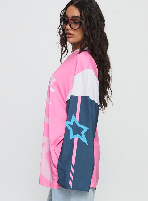 Revival Moto Long Sleeve Jersey Top Pink