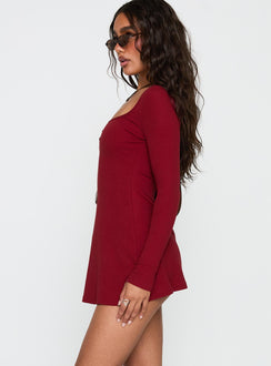 Baseline Long Sleeve Rib Mini Dress Red
