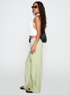 side view of model wearing Princess Polly Neevie Wide Leg Pants Green High Waisted Pants 