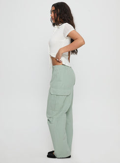 side view of model wearing Princess Polly Elanthea Cargo Pants Green High Waisted Pants 