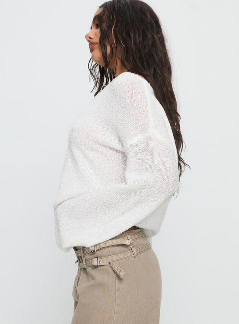 side view of model wearing Princess Polly Riala Off Shoulder Knit Sweater White cropped Jumpers 
