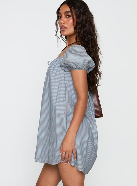 Wayfaire Smock Mini Dress Blue Stripe
