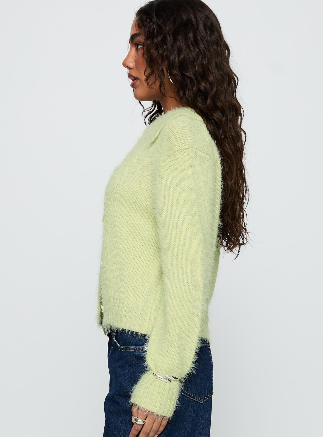 Nayara Collared Asymmetric Knit Sweater Green