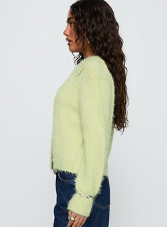 Nayara Collared Asymmetric Knit Sweater Green