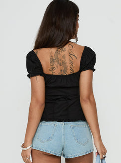 Fabiella Puff Sleeve Blouse Top Black