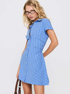 Saydie Button Down Mini Dress Blue Stripe