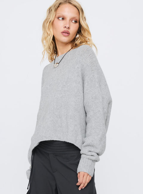 Ramy Wide Neck Knit Sweater Grey