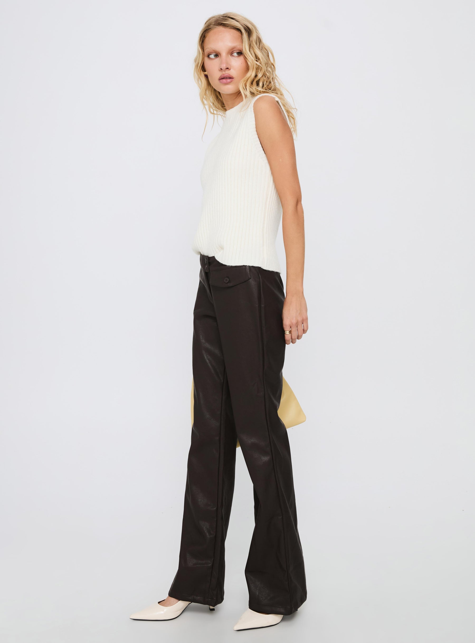 Prosperous Faux Leather Tailored Pants Brown